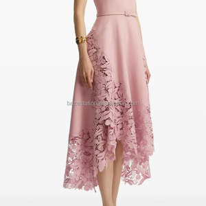 <span class=keywords><strong>Vestido</strong></span> <span class=keywords><strong>Midi</strong></span> de Lujo Premium de Alta Calidad con Encaje Floral <span class=keywords><strong>Guipur</strong></span>, Sin Mangas, Bordado, con Aberturas, Corte en A y Cintura Alta, Personalizado al por Mayor - Product Image 2