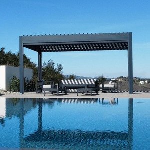 Pérgola Motorizada Moderna con Persianas Ajustables Impermeables <span class=keywords><strong>para</strong></span> Patio Exterior, Pérgola de Aluminio con Persianas <span class=keywords><strong>Enrollables</strong></span> Opcionales - Product Image 1