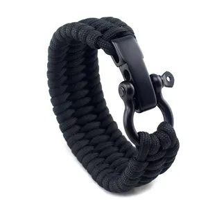 D type Buckle Stainless Steel 550 Paracord Engraved Bracelet, Custom Bracelet Black Rope Bracelet Survival Shackles