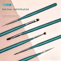 Ensemble de 6 pinceaux de nail art professionnel avec manche émeraude, stylo à rayures multi-usages pour gel UV, fournitures de manucure