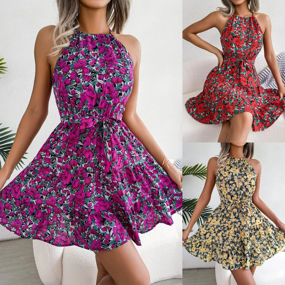 2023 Summer Clothing Floral Print New Casual Holiday Dress for Woman Fashion Thailand Dresses Wholesale