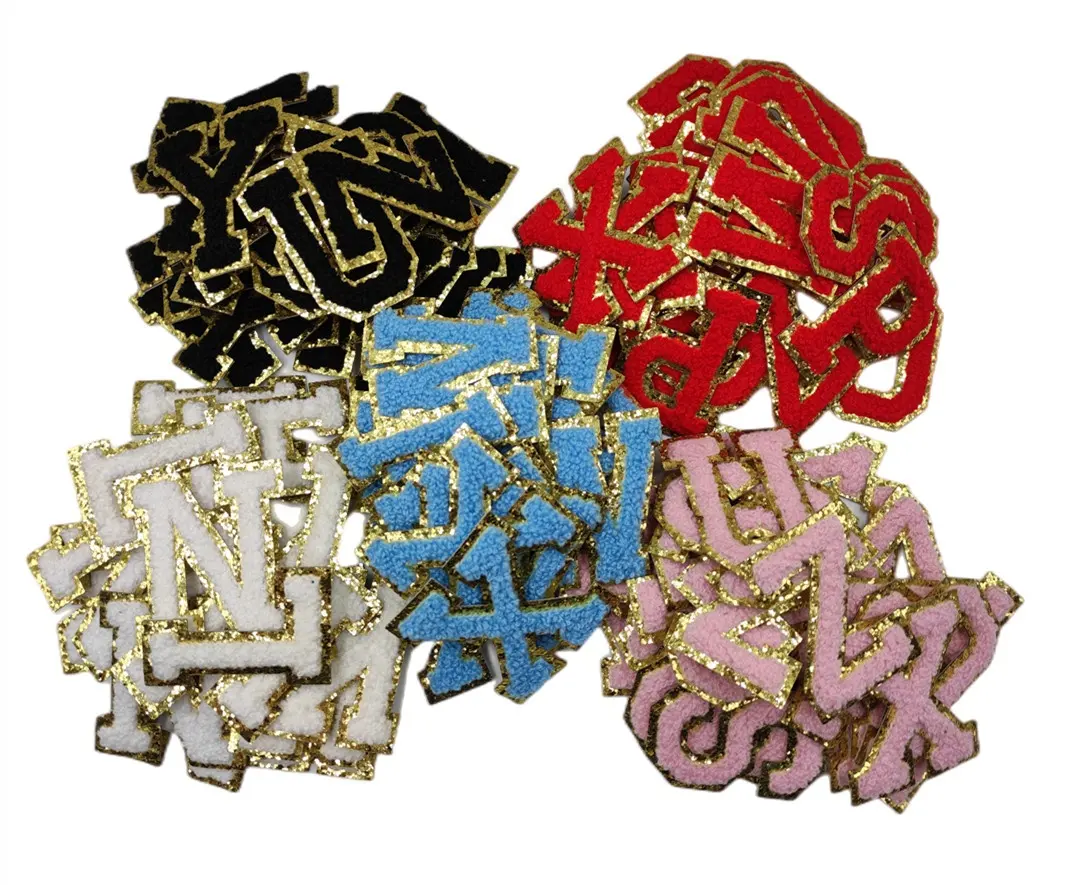 Rts A-Z Letter Patch Golden Pailletten Ijzer Op/Zelfklevende Sticker Chenille Patches Voor Tas