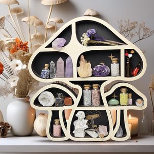 Wooden storage <b>rack</b>, simple mushroom shape, crystal stone storage <b>rack</b>, new solid wood home living room decorative <b>shelf</b>. - Product Image 3