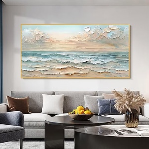 Cuadro Abstracto de <span class=keywords><strong>Playa</strong></span> Verde con Olas del Mar, Arte en Lienzo Texturizado, Pintura de <span class=keywords><strong>Paisaje</strong></span> Marino, Imagen de Olas - Product Image 6