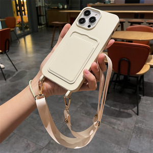 Étui de téléphone souple uni avec cordon bandoulière et porte-cartes pour <span class=keywords><strong>iPhone</strong></span> 17 Air 16 15 14 13 12 17 Pro, coques de téléphone à cordon - Product Image 3