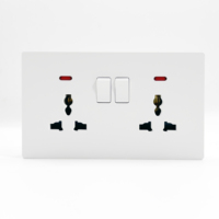 Prise murale double A6 B1 13A multi-interrupteurs, cadre en acier ignifuge, borne en bronze, prise universelle avec voyant lumineux