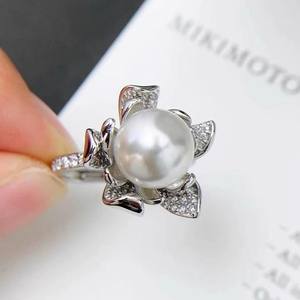 10551DIY <b>Pearl</b> Accessories S925 Silver Ring Empty Stand Fashion Silver Jewelry Stand for Women with 11-13mm Round <b>Loose</b> <b>Pearls</b> - Product Image 1