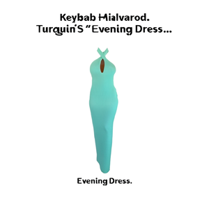 Robe de soirée longue côtelée à col licou Keyhole en satin turquoise, idéale pour l'été - Product Image 2