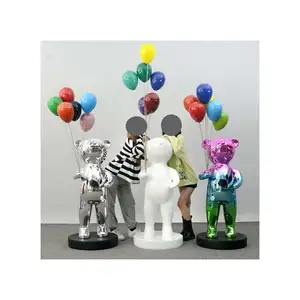 Resin Modern home decor Craft Fruit Fiberglass bear Bear Holding Balloon Sculpture Fiberglass balloon Bear Sculpture