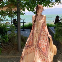 Robe maxi ample sans manches à imprimé STOCK, avec liens aux épaules, pour femme, robe de plage bohème d'été, TAILLE UNIQUE