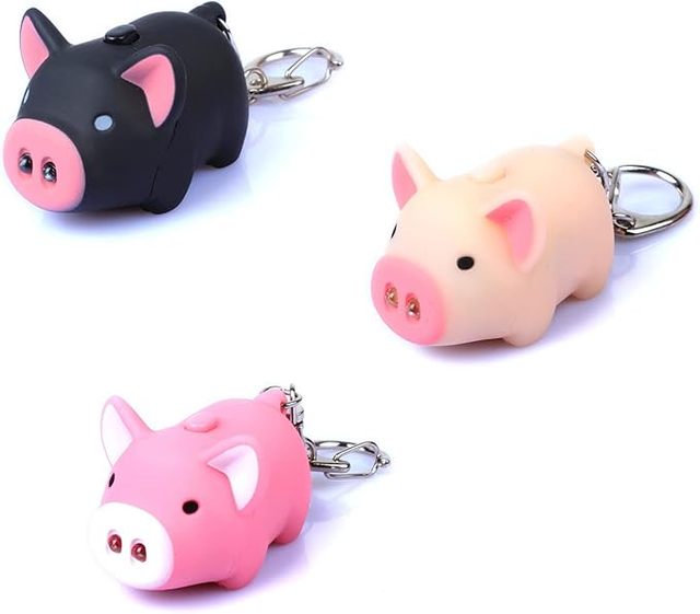 Swine Hoggery Mini Cartoon Piggy LED Sound  Design Keychains  Creative Kids Toys Pig Cartoon Sound Light Chains Key Rings