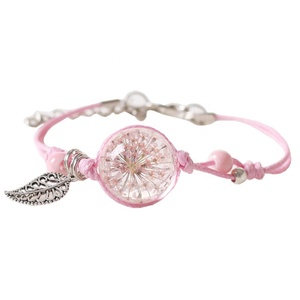 Pulsera de <span class=keywords><strong>trébol</strong></span> de flor salvaje prensada, regalo de San Valentín, parejas trenzadas bohemias - Product Image 3