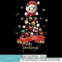 Autocollants statiques de Noël 2026 personnalisés imprimés, motif bleu scintillant, sapin de Noël, bonhomme de neige, ballon, nœud, en PVC résistant aux UV et imperméable, en gros