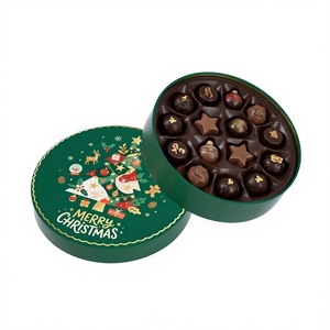 Boîte cadeau ronde de Noël en chocolat avec design festif et insert, conteneur rigide en carton vert pour friandises de fêtes - Product Image 1