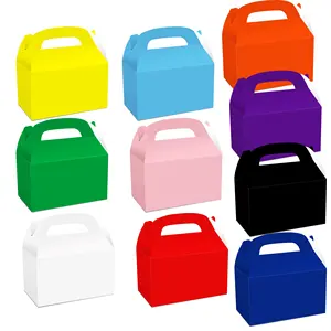 กล่องกระดาษคราฟท์แบบพับได้สำหรับเด็ก,กล่องบรรจุภัณฑ์ใส่เค้กขนมแบบเรียบๆอุปกรณ์สำหรับงานเลี้ยงวันเกิดปี DD047 12ชิ้น
