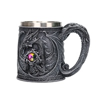 Tasse à café en acier inoxydable avec statue de dragon rétro, forme extérieure plate de haute qualité, tasse à eau, tasse à thé avec dragon gravé en relief 3D