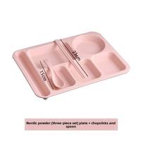 Assiette carrée en plastique à 5 compartiments, style INS, avec ensemble de couverts (baguettes, cuillère, fourchette, couteau) pour usage commercial et cantines étudiantes