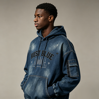 Sweat à capuche oversize à cordon de serrage Kornit DTG, imprimé motif fil barbelé, nuage carré, étoile à quatre branches et éclaboussures, multi-déchiré, style streetwear