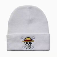 Gorro de Invierno Cálido de Punto Grande con Estampado Animal Bordado a Mano, Gorro de Pirata Informal de Anime, Gorro de Spandex/Poliéster para Hombre