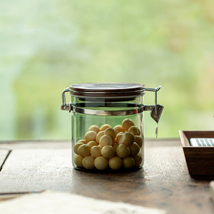 Glass Storage Jar With Wooden Lid Cylinder Shape For Food Moisture Proof Semi Transparent <b>Container</b> - Product Image 4
