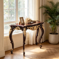 Console en bois massif de style baroque européen, sculptée à la main, finition or antique, table d'entrée pour hall, meuble décoratif pour entrée de villa, vente en gros