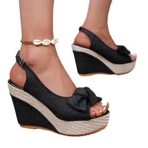 <span class=keywords><strong>Sandali</strong></span> Estivi da Donna Casual con Zeppa e Tacco a Spillo, Ciabatte con Plateau e Tomaia in Tessuto Elasticizzato Convertibile - Product Image 3