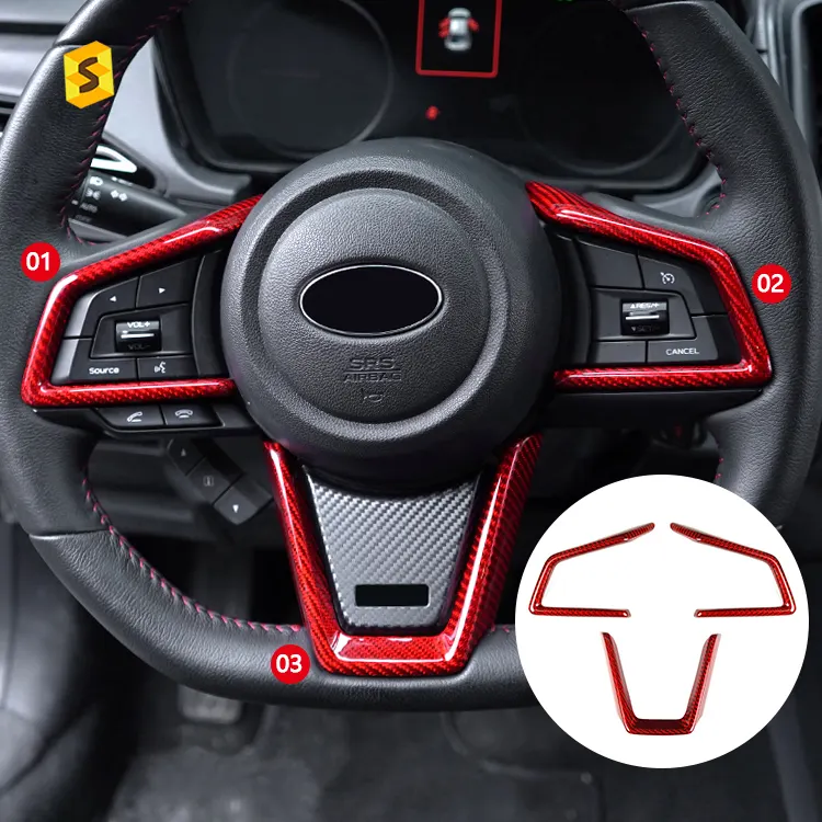 Shasha karbon 3 adet kırmızı araba direksiyon düğme krom çerçeve Trim Subaru WRX için karbon iç Trim
