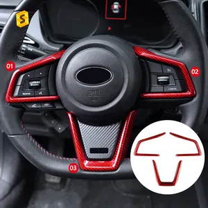 Shasha Carbon 3 uds. Embellecedor de cubierta de marco de botón de volante de coche rojo para Subaru WRX embellecedor Interior de carbono