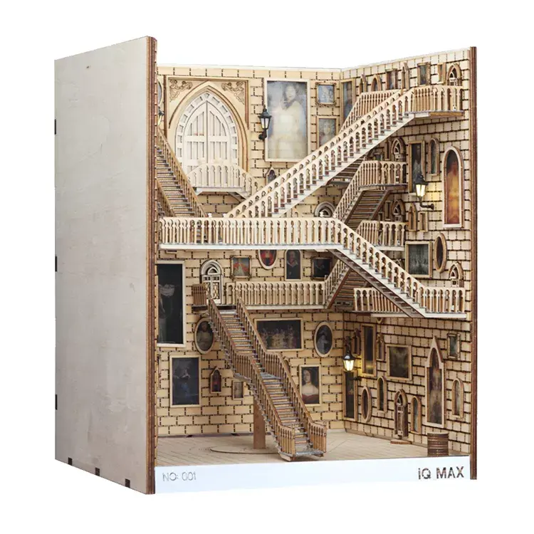 Wooden micro landscape magic alley diy puzzle spiral staircases book nook kit decorations on the bookshelf