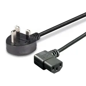 BS fused UK plug untuk 90 derajat sudut kanan IEC 320 C13 AC kabel Power Supply ASTA bersertifikat 1m 1.5m 1.8m warna hitam