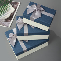 Coffret Cadeau Bleu de Luxe Premium avec Ruban Décoratif et Nœud, Contenants d'Emballage Cadeau Empilables Multi-Tailles