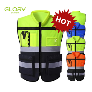 Nhà máy tùy chỉnh thực hiện vest an toàn vest khả năng hiển thị cao làm việc phản xạ quần áo với túi và dây kéo áo phản quang - Product Image 1