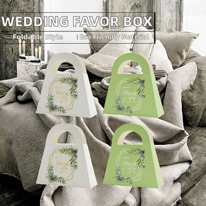 Boîtes en carton pour cadeaux de mariage, forme sac à main blanc et vert, recyclables, pliables, pour bonbons et friandises de mariage - Product Image 2