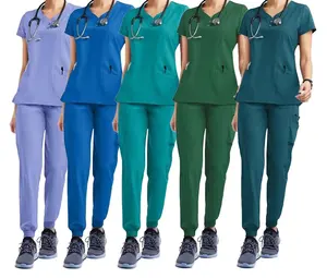 高级时尚抗皱防水柔软面料女式护士制服医用磨砂套装慢跑者医院磨砂上衣