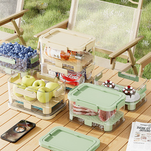 Portable Food Storage Container Rectangle Clip On Lid For Camping Picnic Fruit Storage With Ventilated Tray - Product Image 2