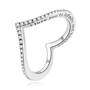 925 Sterling Silber Prinzessin Wishbone Ring Feiner Schmuck Zirkonia Herzform Ring für Frauen