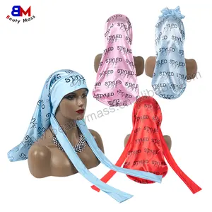 High Quality Printing Logo Adjustable Hair Bonnet Long Large Hair Head Sleeping Stain Bonnets And Satin Silk Hair Wraps With Tie