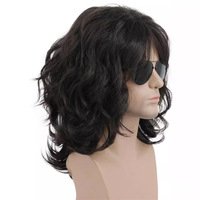 Perruque en cheveux synthétiques de haute qualité, perruque homme noire, cheveux longs bouclés et volumineux en fibres chimiques