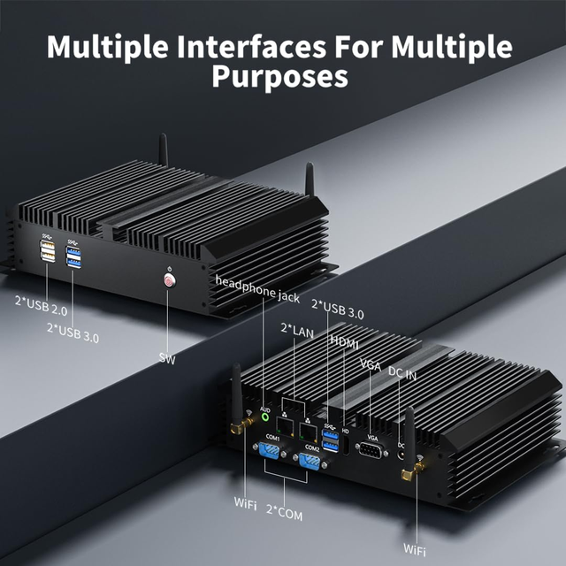 Fanless Mini Embedded Computer Industrial PC Core I7 Family Windows 10 Pro 2xNICs 2*COM RS232 4xUSB3.0 Dual-Band WiFi 4GB-32GB
