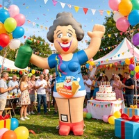 Mascotte gonflable géante de 4 m de haut, de qualité supérieure, en forme de dessin animé néerlandais 'Pensioen Oma' (Grand-mère en retraite), avec éclairage LED, pour publicité d'anniversaire
