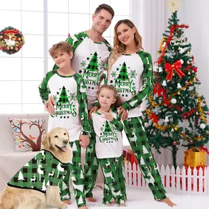 2022 Latest Matching Family Pajamas Custom Design Green Tree Christmas Pajamas Family Matching
