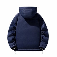 Manteau d'hiver matelassé et isolé en faux denim épais avec capuche, coupe-vent, fermeture éclair, décontracté, avec surpiqûres contrastées, en polyester pour homme