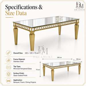 Elegante Mesa de Banquete Rectangular de Acero Inoxidable con Tapa de Espejo, Delantal Recortado y Patas Cónicas al por Mayor - Product Image 3