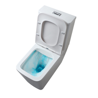 WC Moderno Europeo Quadrato in Ceramica Bianca, Montaggio a Pavimento, Senza Brida, Doppio Scarico, Due Pezzi, Chiusura Rallentata per Casa, Scuola, Bagno