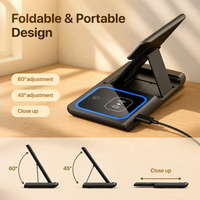 Support de charge sans fil magnétique pliable 3-en-1 avec port Type-C et câble rétractable pour téléphones, montres connectées et écouteurs