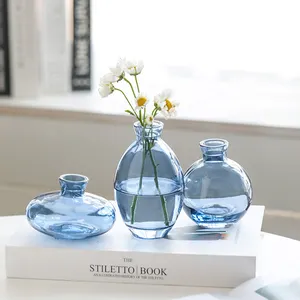 Bud Vases Glass Set Small Blue Serene Spaces Living Vase Set of 6 for Centerpieces Home Decor Glass Vases Cylinder