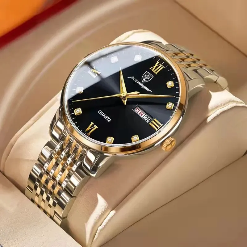 2024 nouvelle mode acier bande hommes montre POEDAGAR 856 étanche lumineux Date Sport montres de luxe hommes Quartz montre-bracelet reloj