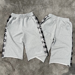 High Quality 100% Cotton Plaid Splicing Oversized <b>Shorts</b> De Hombre Custom Printed Streetwear Baggy <b>3</b>/<b>4</b> Long Sweat <b>Shorts</b> Men - Product Image 1