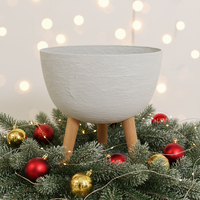 Pot de fleurs rond moderne en plastique avec pieds en bois, décoration de jardin intérieure et extérieure