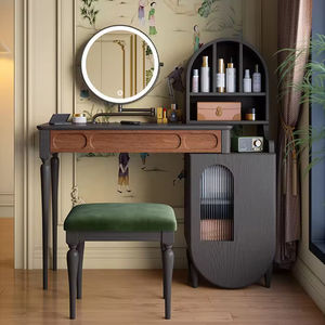 Modern Ash Wood <strong>Dressing</strong> <strong>Table</strong> &amp; Vanity Desk with Standing Mirror Rotatable Storage Cabinet Eco-Friendly for Bedroom Hotel Use - Product Image 1